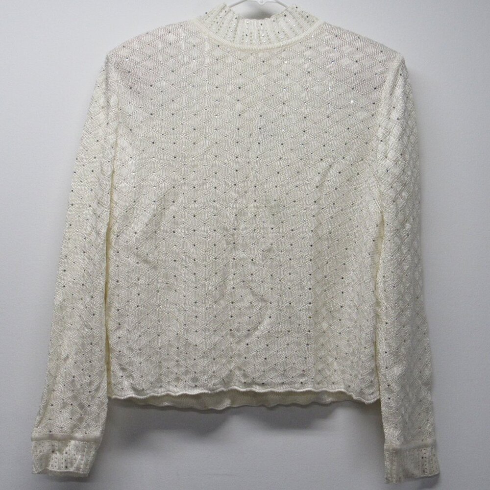 St. John Cream Eyelet Knit Long Sleeve Sweater